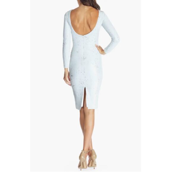 NWT DRESS THE POPULATION Silver Emilia Sequin Long Sleeve Cocktail Dress Size L - Picture 2 of 12